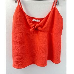 Lola Grace Orange Crinkle Spaghetti Strap Tank Size L Bright Summer Festival